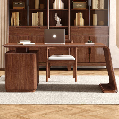 Bureau rectangulaire à 3 tiroirs en bois massif brun noisette