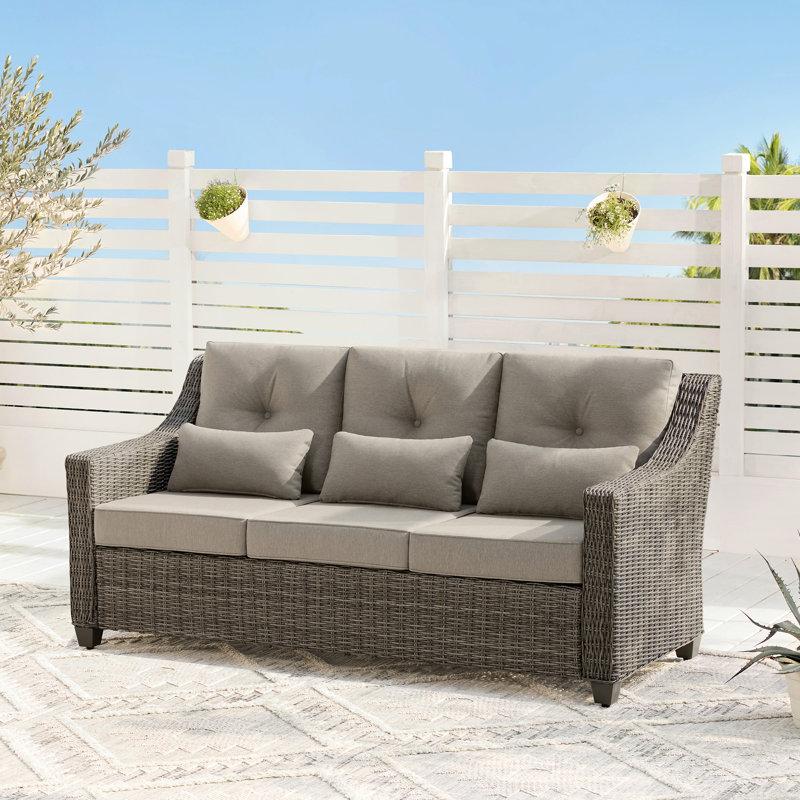 Keaisha 74'' Wide Outdoor Wicker Patio Sofa, Brownish Gray, Gray