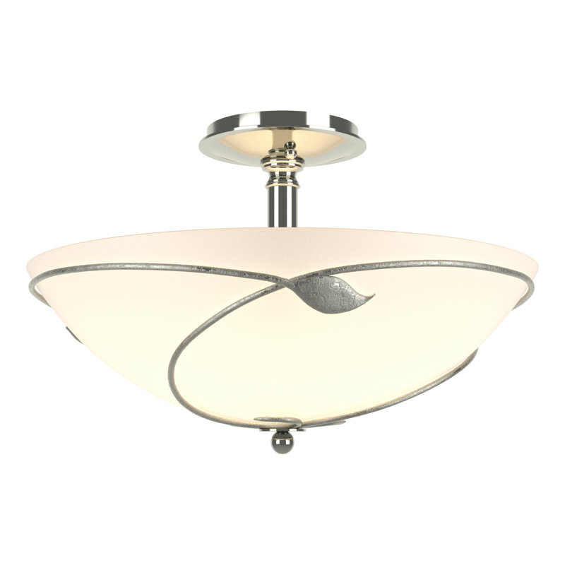 Leaf Semi Flush Mount, Opal, Sterling, 11" H x 16" W x 16" D