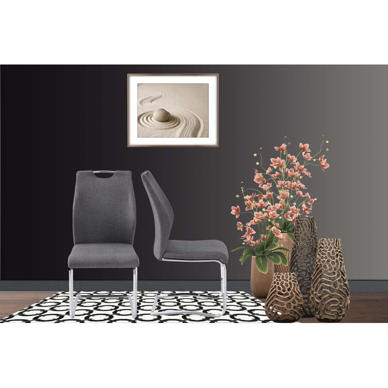 Chaise de salle à manger rembourrée en tissu chromé, ensemble de 2