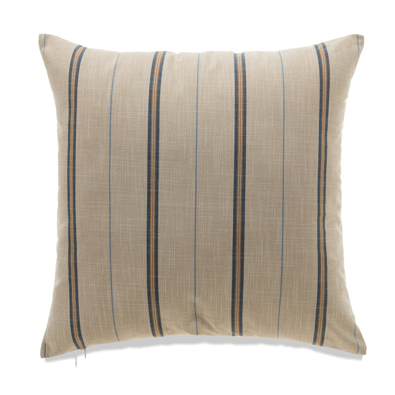 French Stripe Cotton Blend Lumbar Pillow, Navy, Polyester, 14" H x 22" W