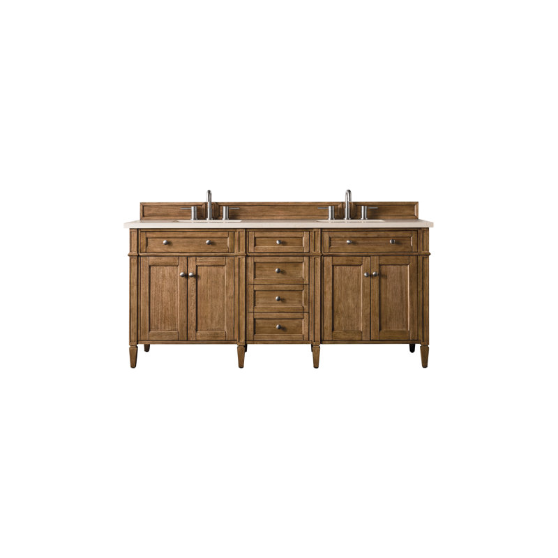 Meuble-lavabo double l 72 po Dussault, Blanc de Carrare, Brun selle, 8 po