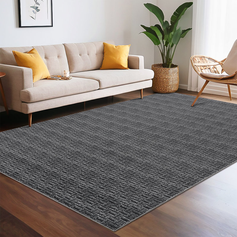 Washable Rug Imitation Braided Print Area Rug Non Slip Large Rug for Living Room Solid Printed Textured Rug Farmhouse Carpet Rug for Bedroom Dining Room