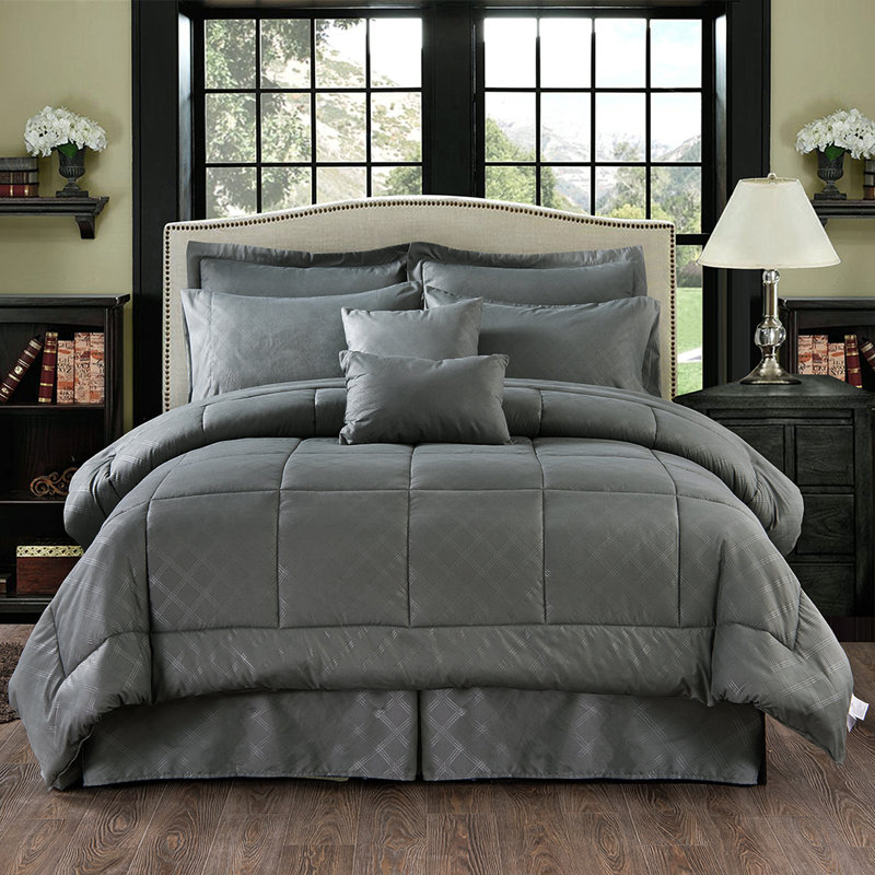 Ensemble d'édredon en microfibre Rayland, Édredon simple et 7 pièces supplémentaires, Gris