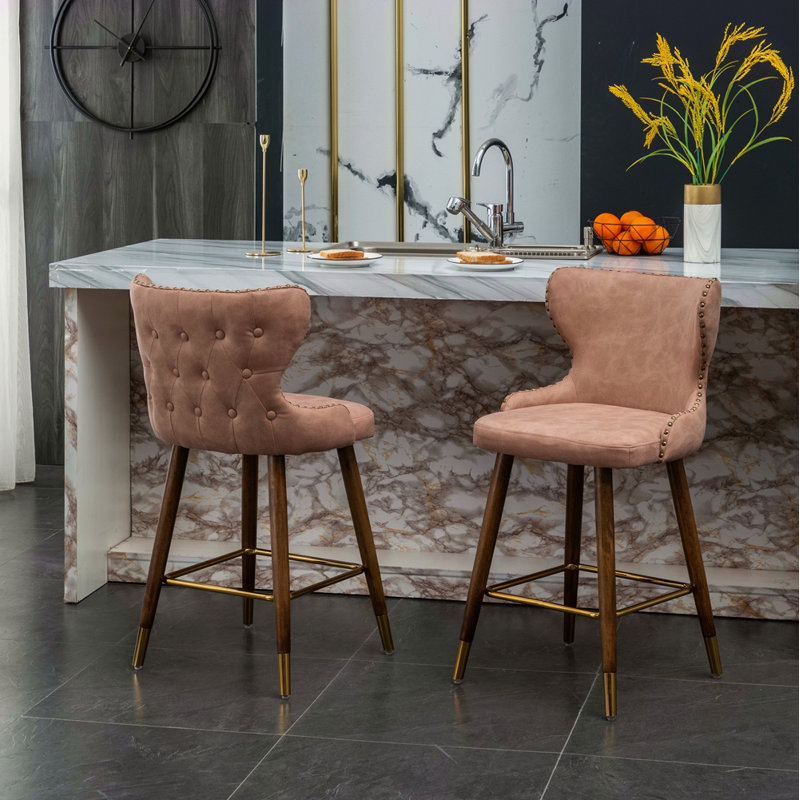 Ensemble de 2 tabourets de comptoir Mid-Century, Rose