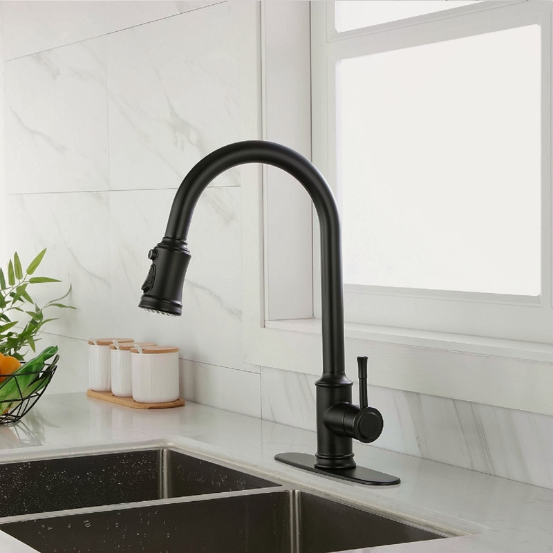 Robinet de cuisine tactile avec douchette extractible, Noir mat