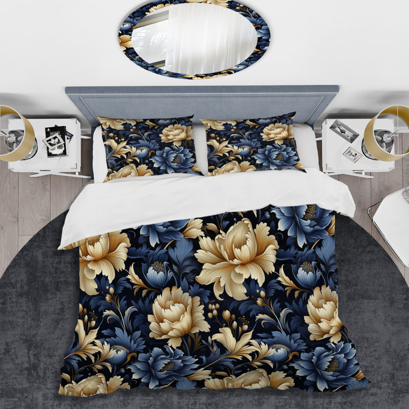 Celestial Blue Damask Mirage - Ensemble de housse de couette damassé, Housse de couette simple + 1 taie décorative stan