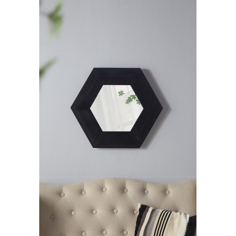 Miroir hexagonal 18,5 "x 18,5" avec cadre en bois massif, Noir