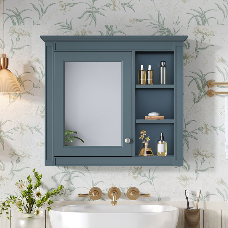 Meuble mural Uniontown avec miroir et 3 tablettes ouvertes, Gray+Blue