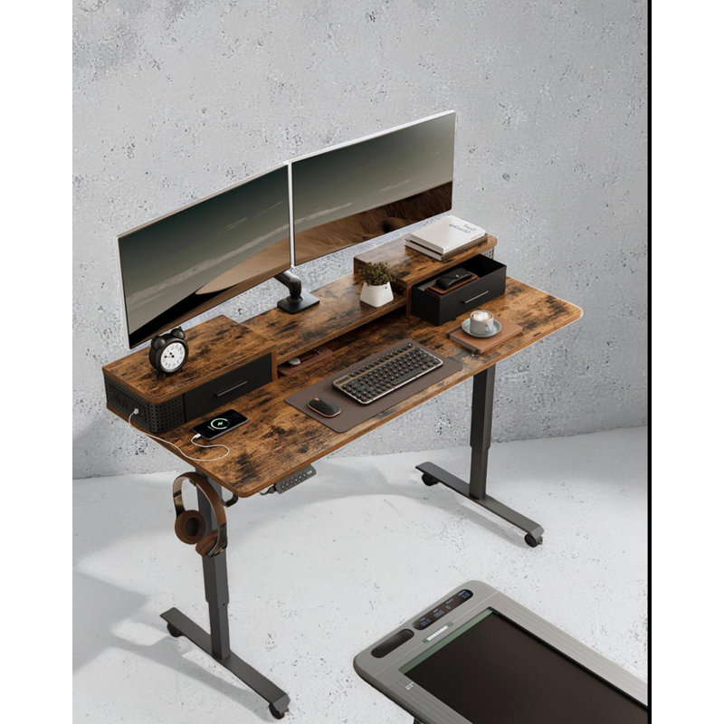 Namiya 51.5‘’H Height Adjustable Rectangle Standing Desk, Brown/Black, 51.5" H x 55.1'' W X 23.6'' D