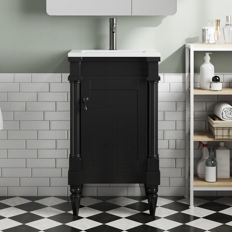 Meuble-lavabo compact et élégant avec tablette réglable et fabrication durable, Noir