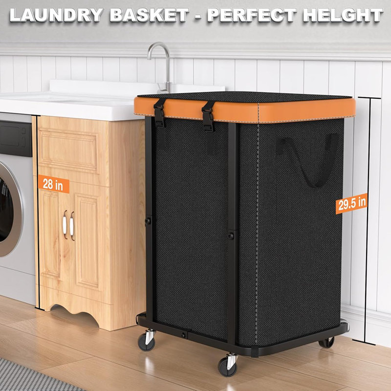 150L(40 Gal) Large Fashion Laundry Basket With Wheels, Leather P...