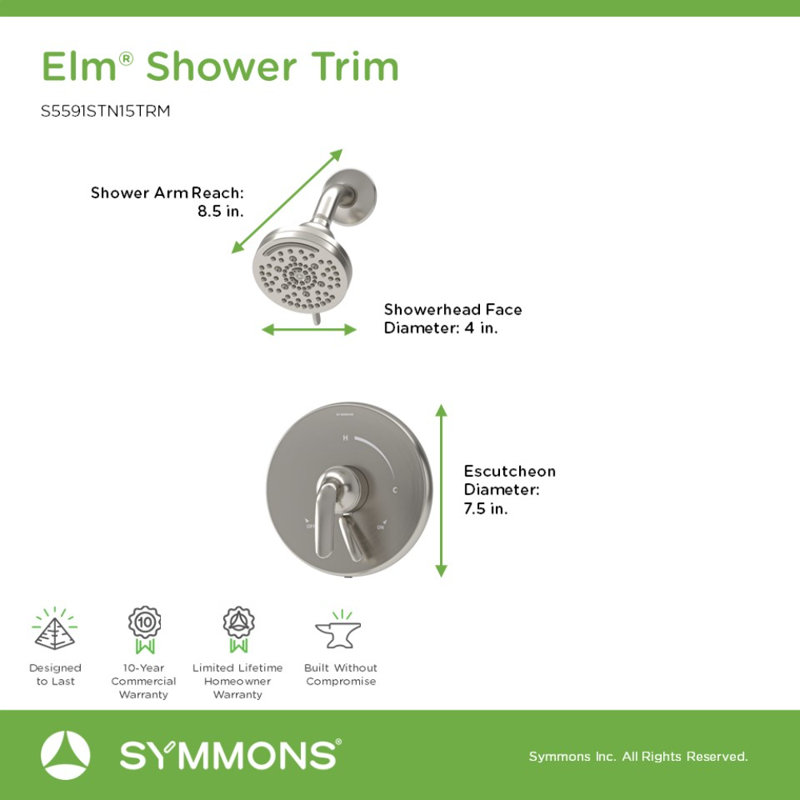 Elm Wall Mount Shower Trim Kit with Volume Control, Satin Nickel