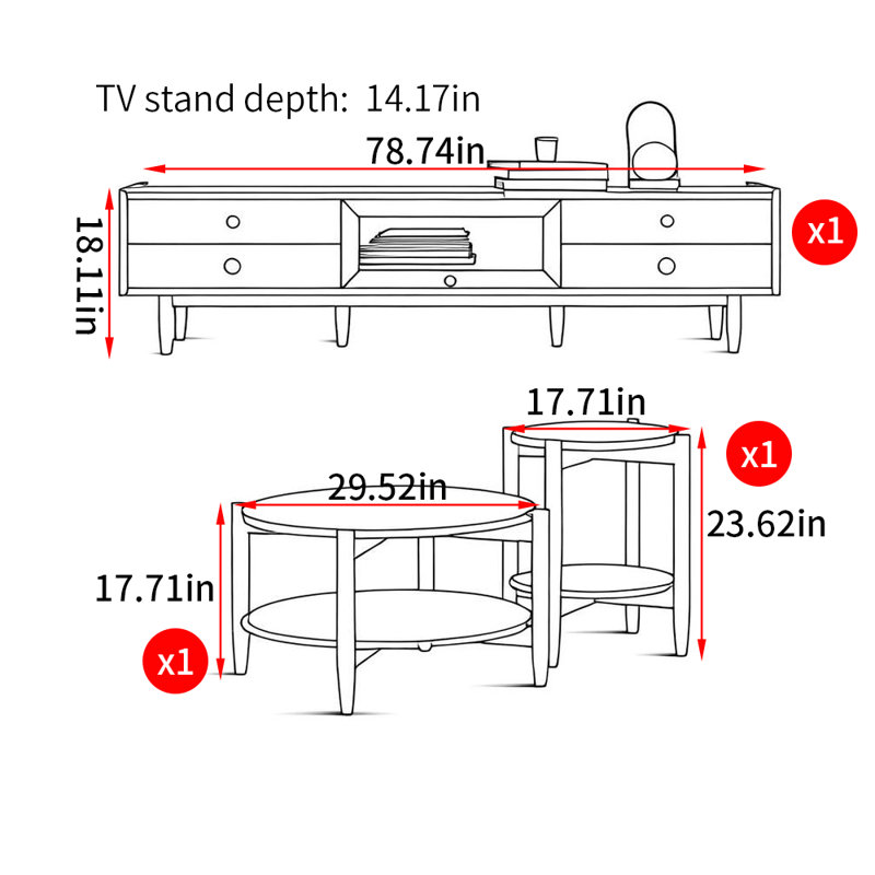 Meuble télé et table basse en bois massif