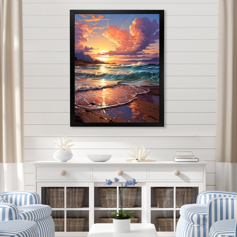 «Beachside Sunset Horizon 2», art mural plage, H 20 po x l 12 po x P 1 po, Cadre simple noir