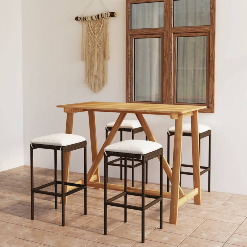 Ahri Rectangular 4 - Person 55.1" Long Bar Height Dining Set, Cream, Brown