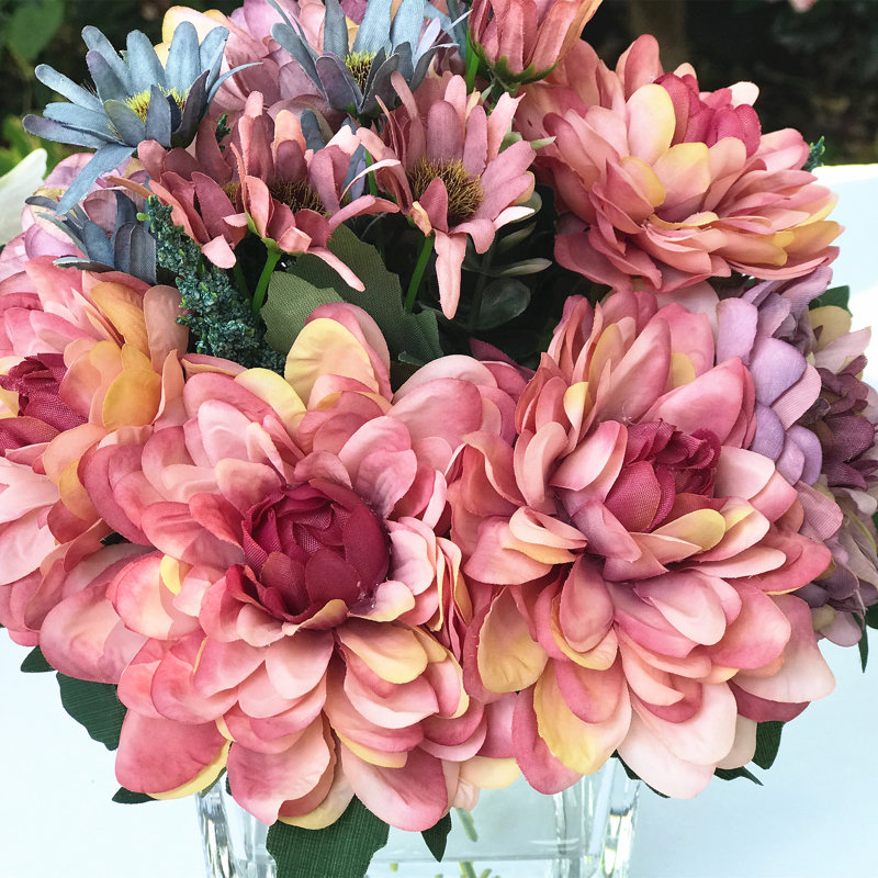 Pink and Purple Silk Daisy Floral Arrangement in Vase