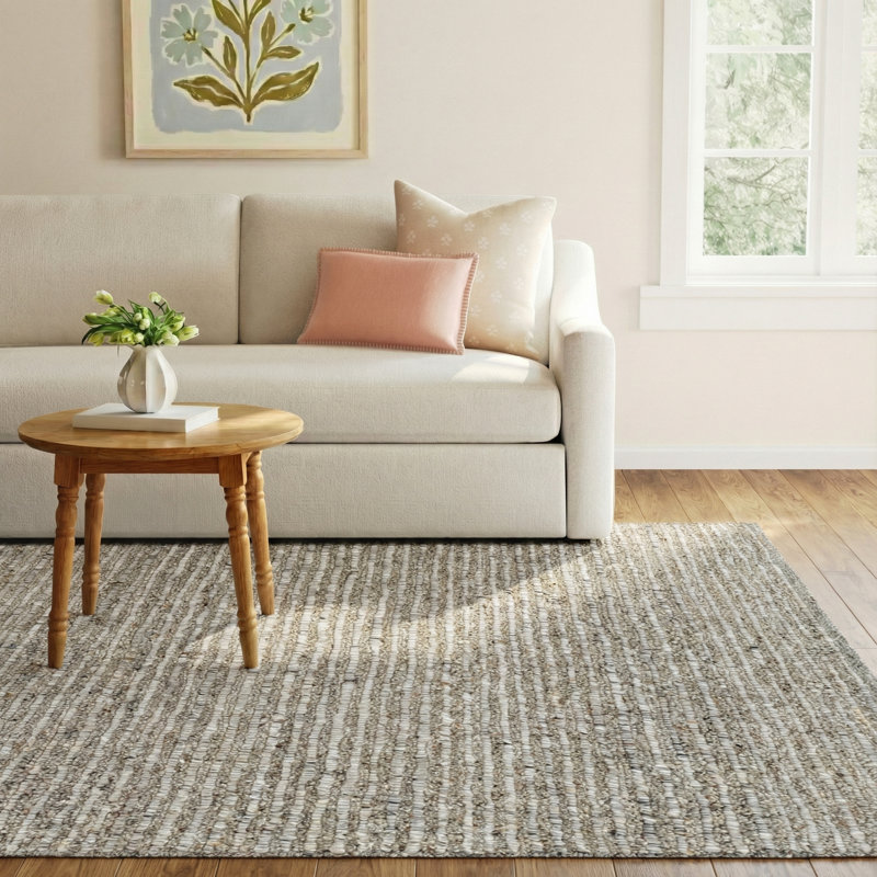 Joly Wool Striped Indoor Rug, Rectangle 8' x 10', Taupe