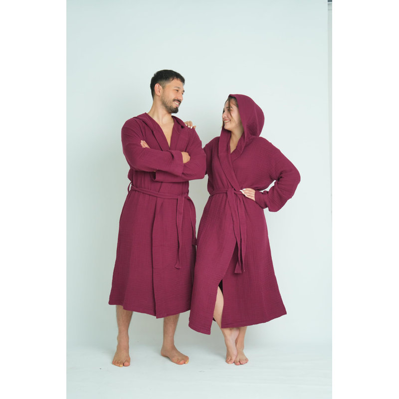 100% mousseline de coton - peignoir léger pour femmes et hommes, séchage rapide, G / TG, Rouge