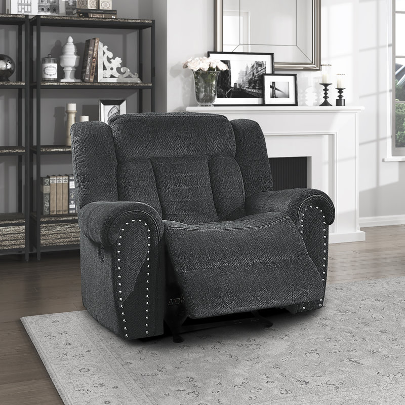 Eany 42" Transitional Glider Chenille Reclining Chair with Gentle Gliding Motion & Nailhead Trim