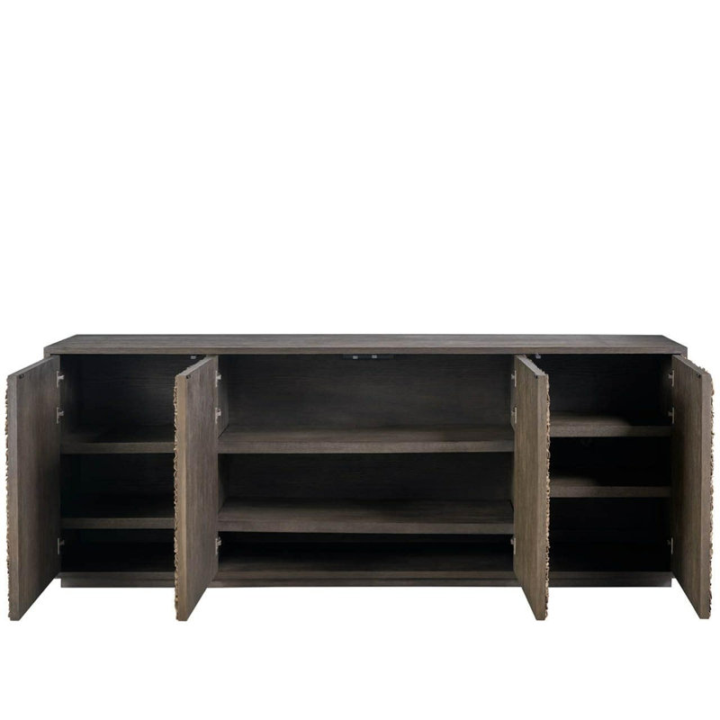 Modern Blossom 96" Wide Dark Oak Leather Petal Credenza
