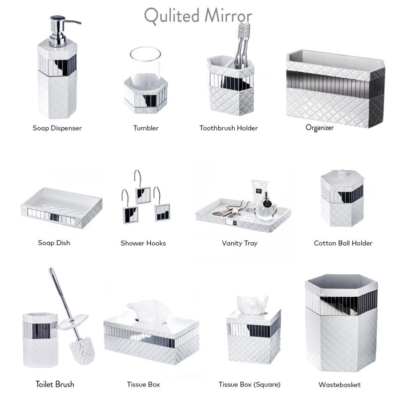 Quilted Mirror Plastic Open Waste Basket
