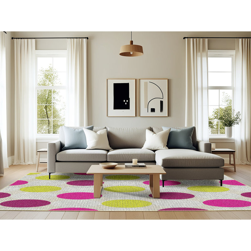 Gris à pois rose/vert/Tapis décoratif gris Richarson, Rectangle 6 pi x 9 pi