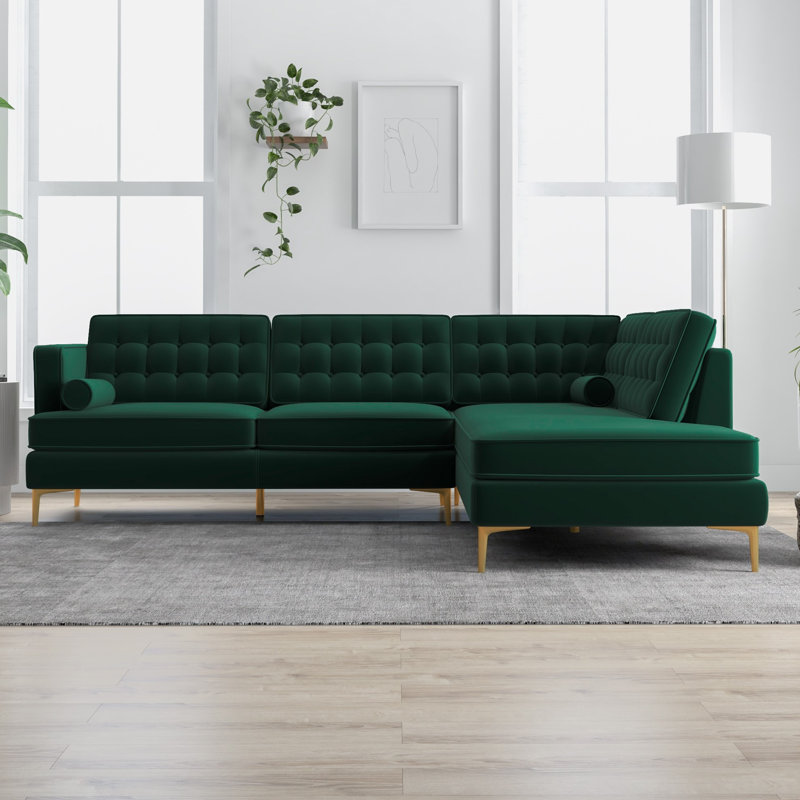 Addilynn 2 - Piece Velvet Sectional, Green , Right Hand Facing