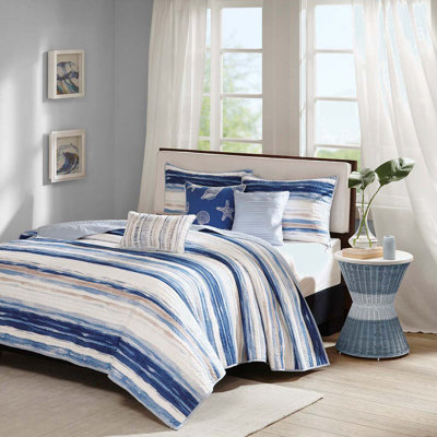 Ensemble de courtepointe 6 pièces avec coussins décoratifs bleu