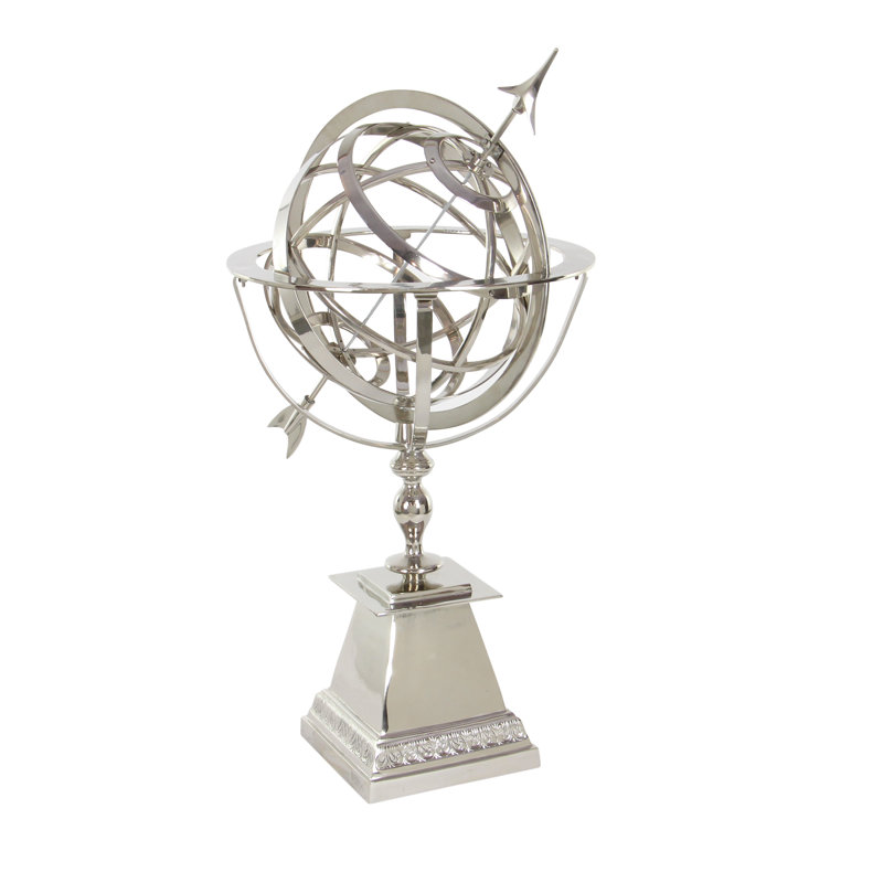 Sculpture sphère en aluminium armillary, H 36 po x l 21 po x P 19 po
