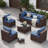 7-Piece Outdoor Wicker Patio Conversation Furniture Set With Cushions-1398123920