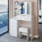 37 Inch Middle Size Left Bedside Cabinet Vanity Table With Cushioned Stool, Sliding LED Mirror, And High Capacity Storage-119707323