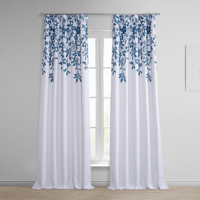Huntleigh Printed Faux Linen Room Darkening Curtains for Bedroom & Living Room Large Window Single Panel Drape, 50" x 96"