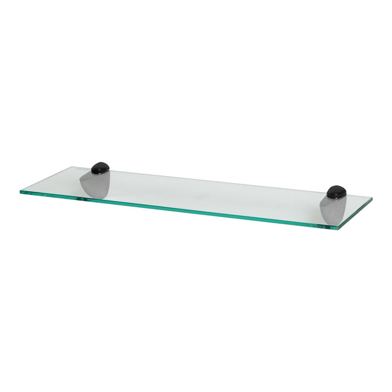 Harbour Housewares - Floating Glass Shelf with Metallic Brackets, Black, 13 H x 60 W x 0.5 D cm