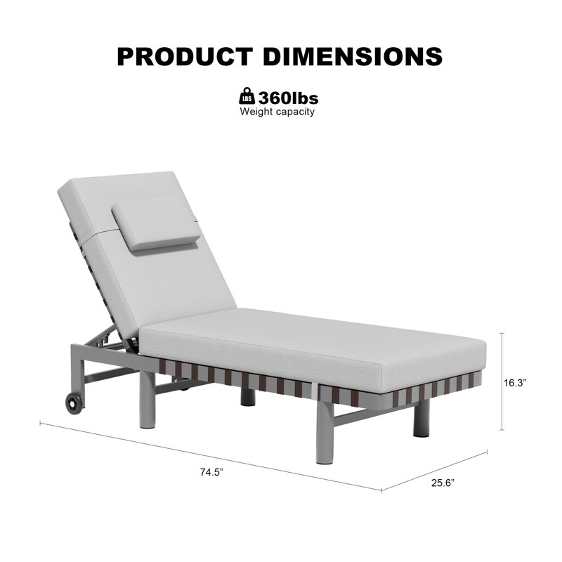 Chaise longue d'extérieur en aluminium avec roulettes et coussin, Number of Chairs:1