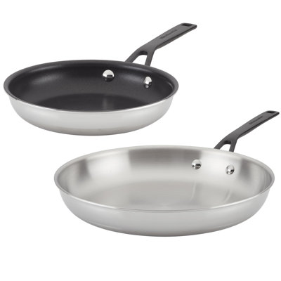 Kitchenaid 5-ply Clad Stainless Steel And Nonstick Frying Pan Set, 2-piece, Polished Stainless Steel