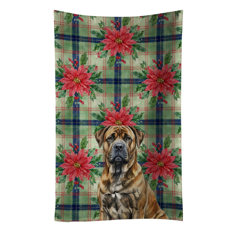 Brindle Boerboel Christmas PoinsettIas Kitchen Towel, Brindle Boerboel