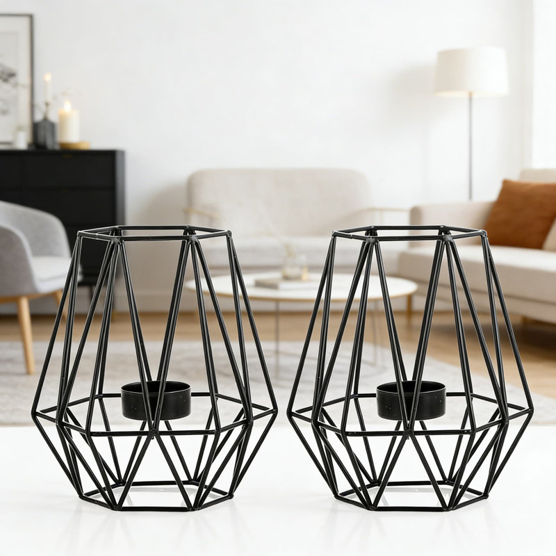 Bougeoirs géométriques hexagonaux, ensemble de 2 porte-bougies votives modernes en métal pour centres de mariage, décoration intérieure et décorations de table de fête