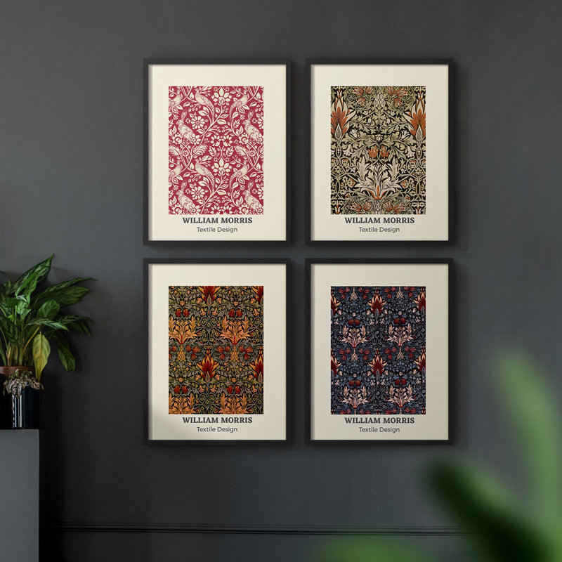 " William Morris XVIII " 4 - Pieces, Black Framed, 14'' H x 44'' W