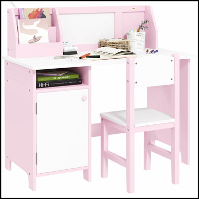 Ensemble de bureau et chaise pour tout-petits avec tableau blanc et armoire de rangement Qaba, idéal pour l'apprentissage créatif et l'organisation des enfants