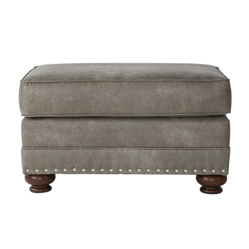 Leinster Faux Leather Upholstered Nailhead Ottoman