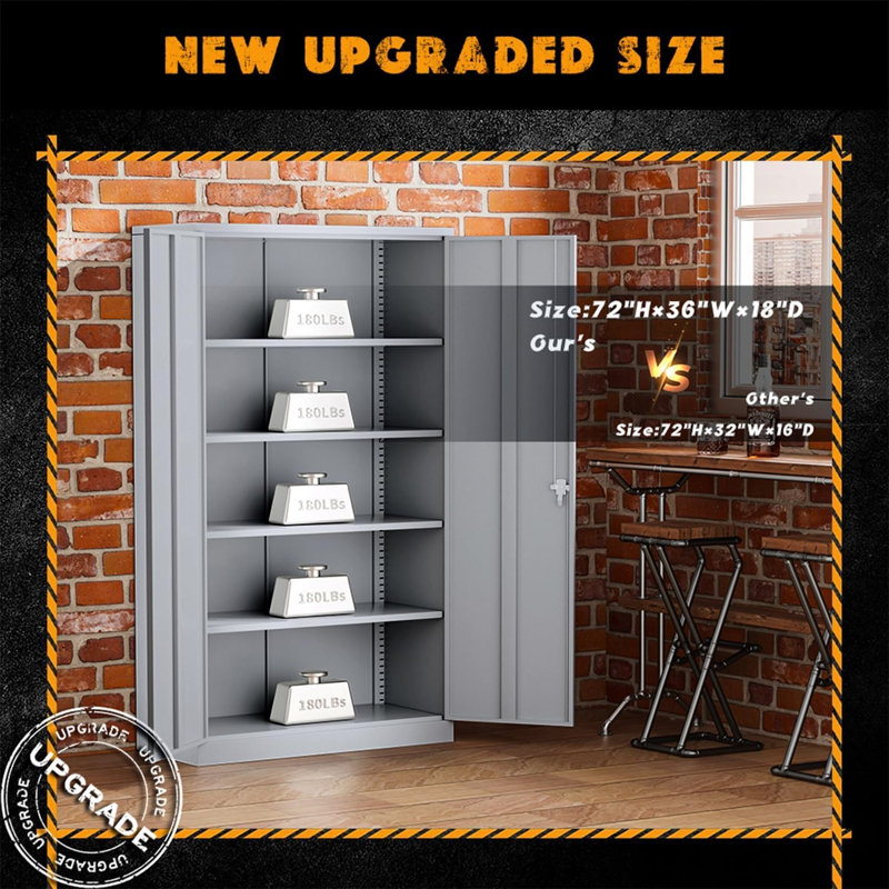 Dark Gray Lockable Office Cabinet with Adjustable Shelving