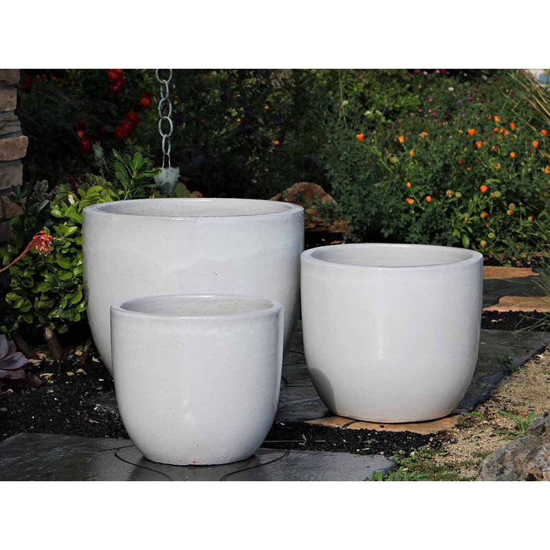 Pots en forme de coquille d'œuf - Ensemble de 3 pots moyens en grès - Usage intérieur et extérieur, Turquoise en chute