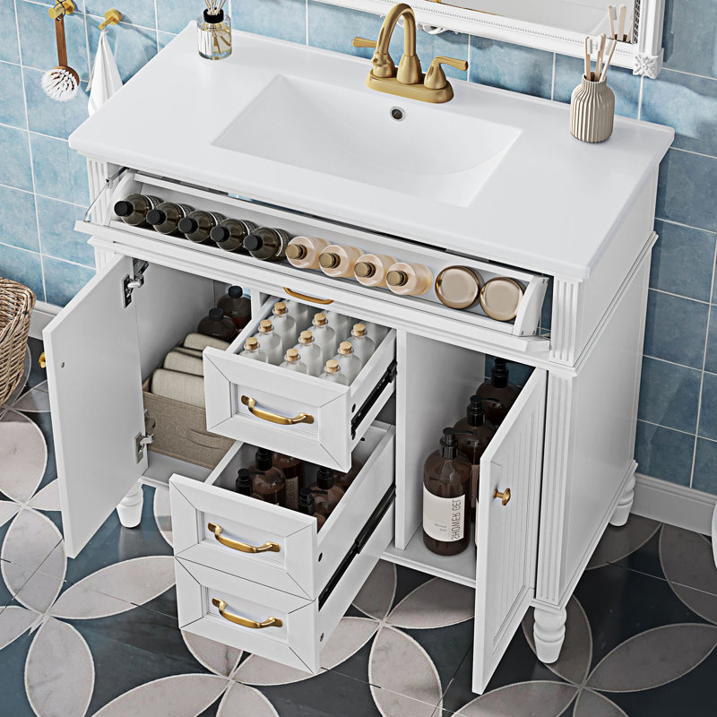 Ensemble de meuble-lavabo autoportant avec lavabo, Blanc