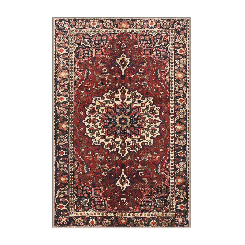 Tapis traditionnel rouge / noir, Rectangle 2 pi x 4 pi