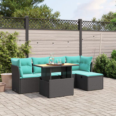 Ensemble de canapés de patio 6 pièces avec coussins en rotin noir pour l'extérieur
