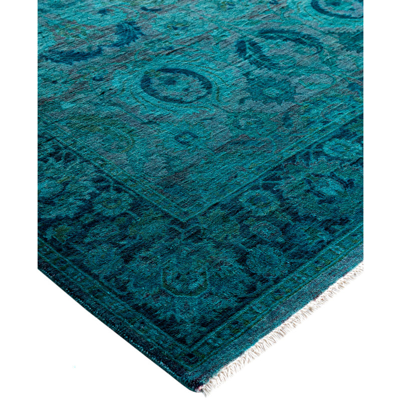 Overdyed Hand-Knotted Wool Modern-Contemporary Blue Area Rug 4' 7" x 6' 10"