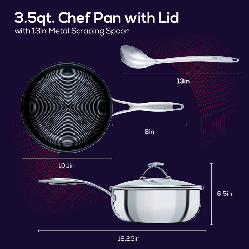 Circulon Clad Stainless Steel Chef Pan and Utensils with Hybrid SteelShield, 3 Piece - Thumbnail 3