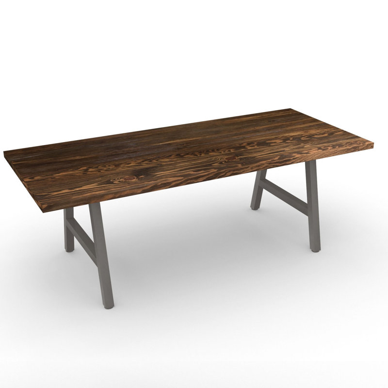 Solid Wood Top Metal Base Dining Table, Weathered (slight texture), 30" H x 60" L x 30" W