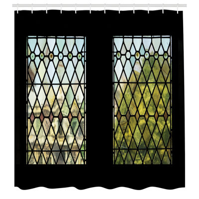 East Urban Home Architecture Shower Curtain View Through Window Multicolor